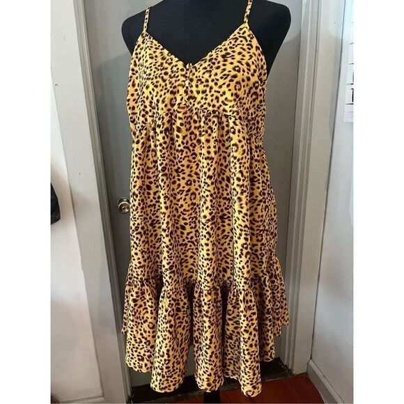 NWOT. New In Honey Black Leopard Spaghetti Dress size L - Picture 1 of 11